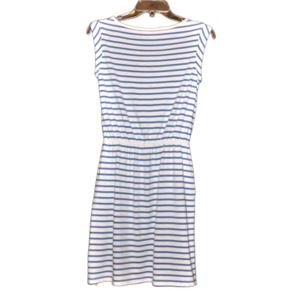 Boden Blackberry Striped Sleeveless Midi White & Blue Dress with Pockets Size 2 - Picture 4 of 12